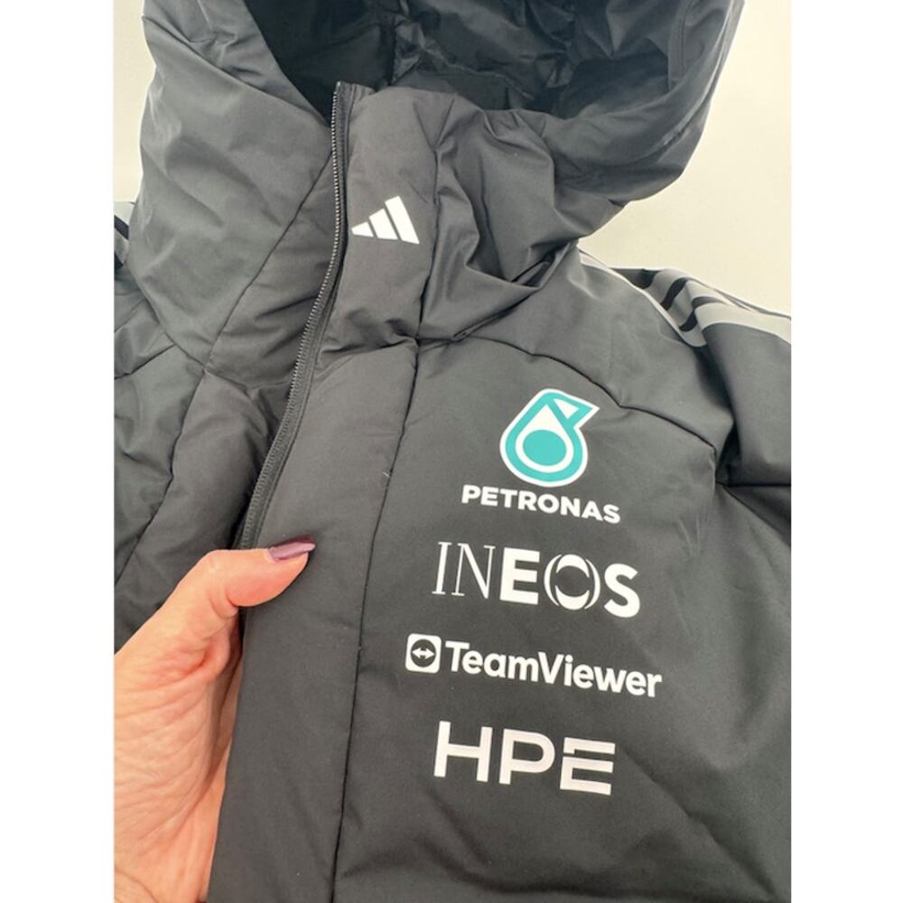 adidas Mercedes AMG Petronas F1 Engineers Winter Puffer Coat Black NWT L KF6058 - Picture 7 of 16